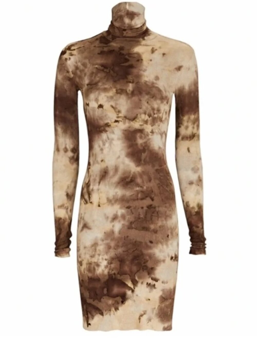 Enza Costa Rib Brown Tie-Dye Turtleneck Mini Dress